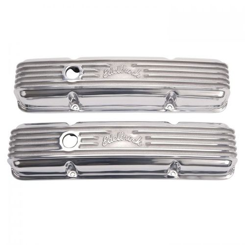 Edelbrock Valve Covers, Classic Series, Cast Aluminium, Polished, Logo, For Chevrolet, Small Block, Pair
