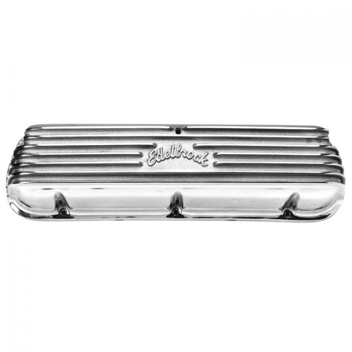 Edelbrock Valve Covers, Classic, Cast Aluminium, Polished, Ribbed Top w/ Logo, For Ford, Small Block Windsor, Pair