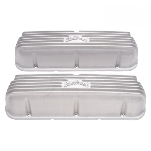 Edelbrock Valve Covers, Classic, Cast Aluminium, Natural, Ribbed Top with Logo, For Ford, Small Block Windsor, Pair