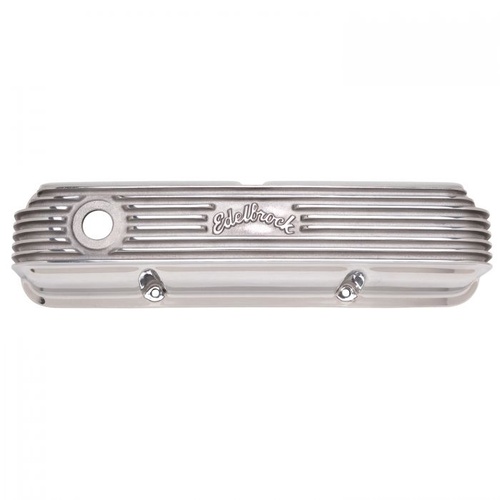Edelbrock Valve Covers, Classic Series, Tall Profile, Cast Aluminium, Polished, Finned, Logo, For Ford, FE V8, Pair