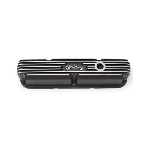 Edelbrock Valve Covers, Classic Series, Stock, Aluminium, Black, Finned, Logo, For Chrysler, Small Block, Pair