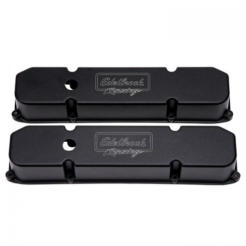 Edelbrock Valve Covers, Victor Series, Stock Height, Aluminium, Black, Racing Logo, For Chrysler, For Dodge, For Plymouth, Mopar, Big Block, Pair