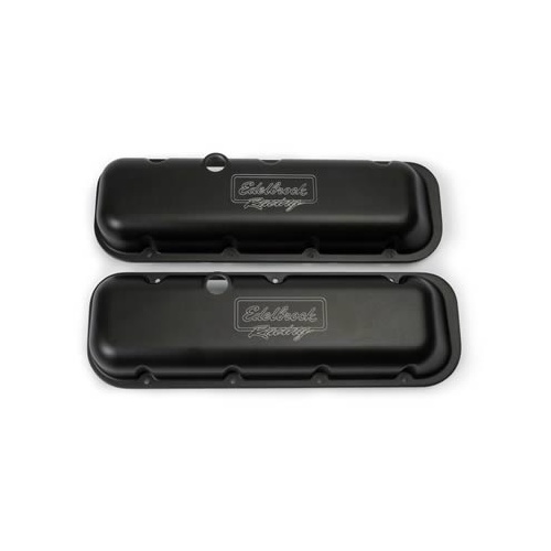 Edelbrock Valve Covers, Victor Series, Stock Height, Aluminium, Black, Racing Logo, For Chevrolet, Big Block, Pair