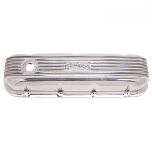 Edelbrock Valve Covers, Classic Series, Tall, Cast Aluminium, Polished, Finned, Logo, For Chevrolet, Big Block, Pair