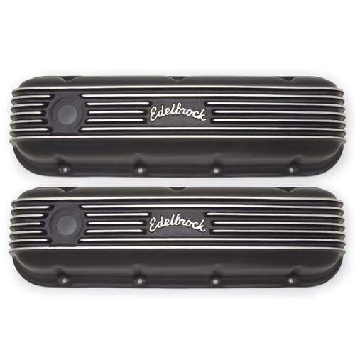 Edelbrock Valve Covers, Classic Series, Cast Aluminium, Black, Logo, For Chevrolet, Big Block, Pair