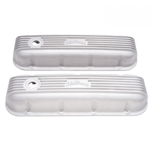 Edelbrock Valve Covers, Classic, Cast Aluminium, Natural, Ribbed with Logo Top, For Chevrolet, Big Block, Pair