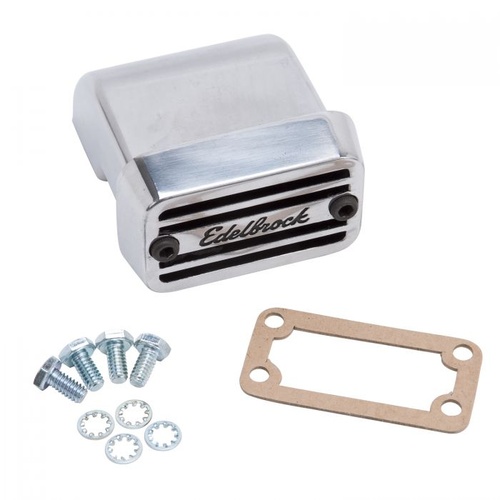 Edelbrock Valve Cover Breather, Elite Series, Bolt-On, Side-Mount, Rectangular, Aluminium, Polished, Logo, Each