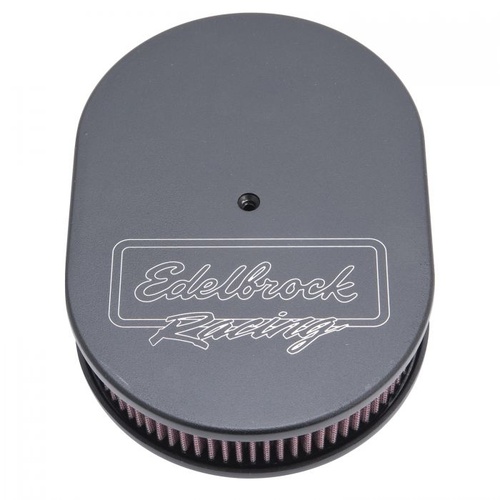 Edelbrock Air Cleaner Assembly, Victor Series, Oval, Aluminium, Black, Logo, 3.75 in. Overall Height, Each