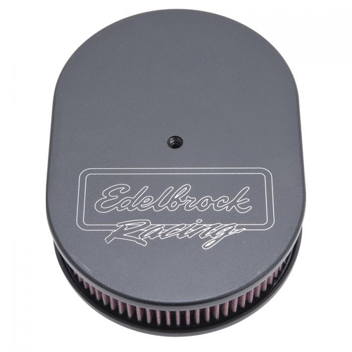 Edelbrock Air Cleaner Assembly, Victor Series, Oval, Aluminium, Black, Logo, 3.75 in. Overall Height, Each
