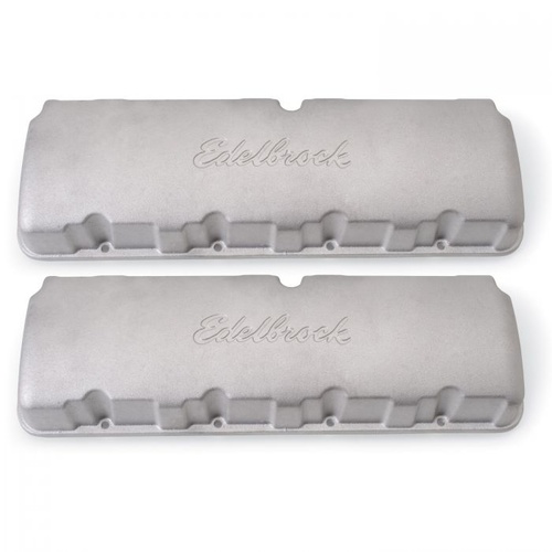 Edelbrock Valve Covers, Stock Height, Aluminium, Natural, Logo, Big Victor Heads Only, For Chevrolet, Big Block, Pair