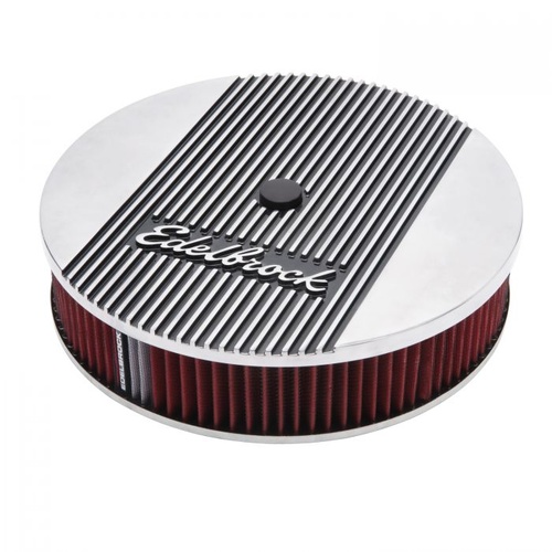 Edelbrock Air Cleaner Assembly, Elite II Series, Round, 14 in., Red Cotton Gauze, Pro-Charge Stripe, Polished, Each