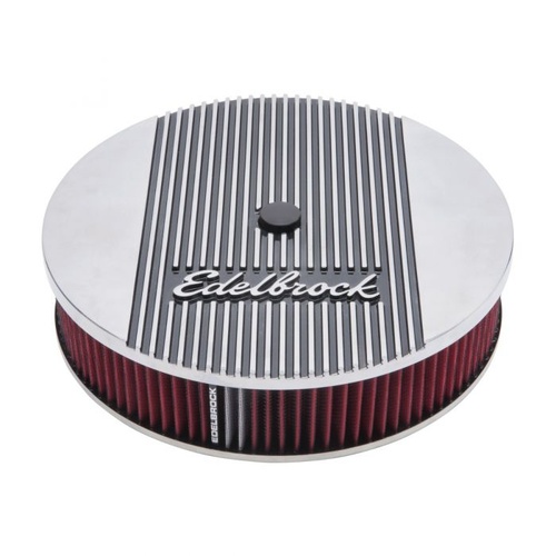 Edelbrock Air Cleaner Assembly, Elite II Series, Round, 14 in., Red Cotton Gauze, Pro-Charge Stripe, Polished, Each
