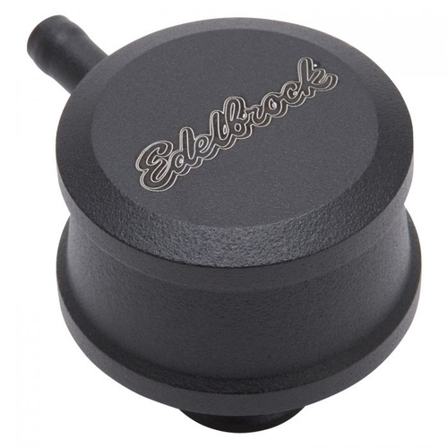 Edelbrock Valve Cover Breather, Billet Aluminium, Round, Black Powdercoated, Push-In, Universal, Each