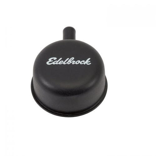 Edelbrock Valve Cover Breather, Signature Series, Push-In, Round, Steel, Black, Logo, Each