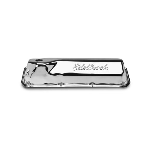 Edelbrock Valve Covers, Signature, Stock Height, Steel, Chrome, Logo, For Ford, Boss, Cleveland, Modified, Pair