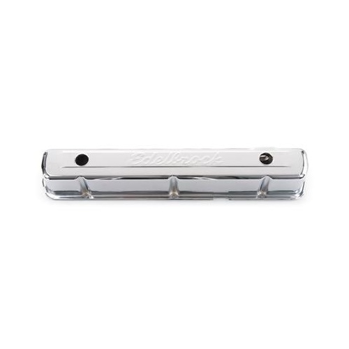 Edelbrock Valve Cover, Signature Series, Stock Height, Steel, Chrome, Logo, For Chevrolet, L6, Each