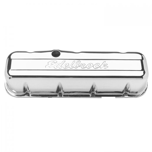 Edelbrock Valve Covers, Signature Series, Tall, Steel, Chrome, Logo, For Chevrolet, Big Block, Pair