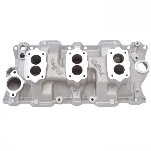 Edelbrock Intake Manifold, C-357-B Three-Deuce, Aluminium, Natural, for 4-Bolt Carbs, For Chevrolet Small Block, Each