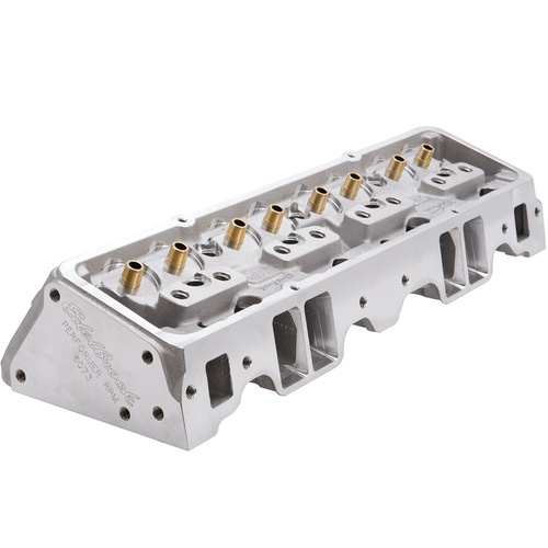 Edelbrock CYLINDER HEAD, POLISHED (NR) CYL HEAD SBC RPM ANGLED SPARK PLUGS 70cc FOR HYD ROLLER CAM COMPLETE