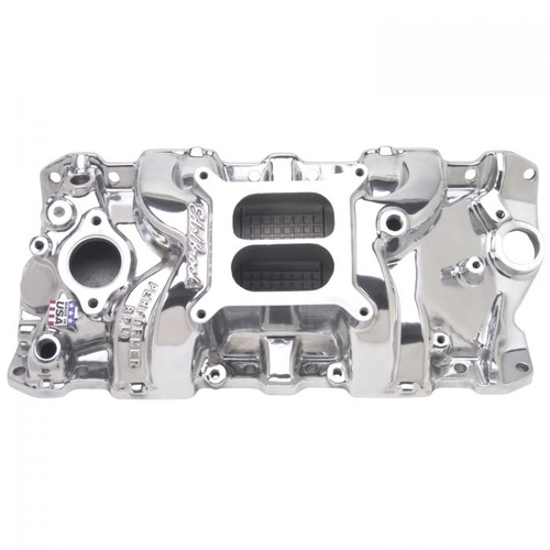 Edelbrock Intake Manifold, Performer RPM, Dual Plane, Aluminium, Polished, Square Bore, For Chevrolet, Small Block, Each