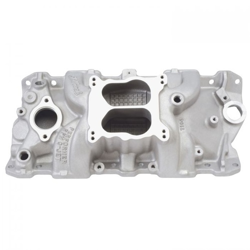 Edelbrock Intake Manifold, Performer RPM, Dual Plane, Aluminium, Natural, Spread Bore, For Chevrolet, Small Block, Each