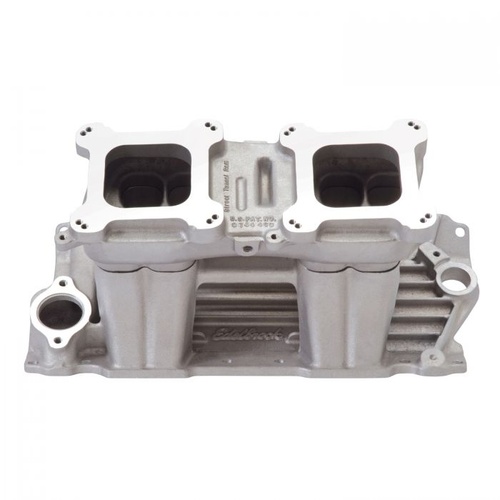 Edelbrock Intake Manifold, Street Tunnel Ram, Aluminium, Natural, Dual Square Bore, For Chevrolet, Small Block, Each