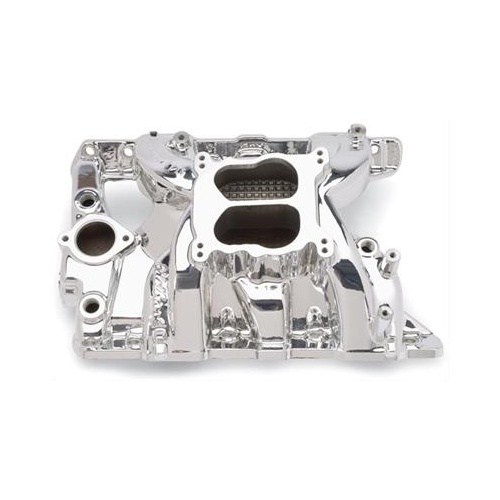 Edelbrock Intake Manifold, Performer RPM, Dual Plane, Aluminium, EnduraShine, Square/Spread Bore, For Pontiac, 326-455, Each