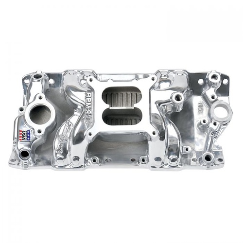 Edelbrock Intake Manifold, Performer RPM Air Gap, Dual Plane, Aluminium, Polished, Square Bore, For Chevrolet, Small Block, Each