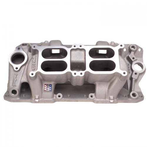 Edelbrock Intake Manifold, Performer RPM Air Gap, Dual Quad, Aluminium, Natural, Square Bore, For Chevrolet, Small Block, Each