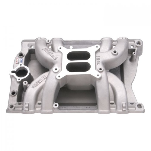 Edelbrock Intake Manifold, Performer RPM Air Gap, Dual Plane, Aluminium, Natural, Square Bore, For Oldsmobile, 455, Each