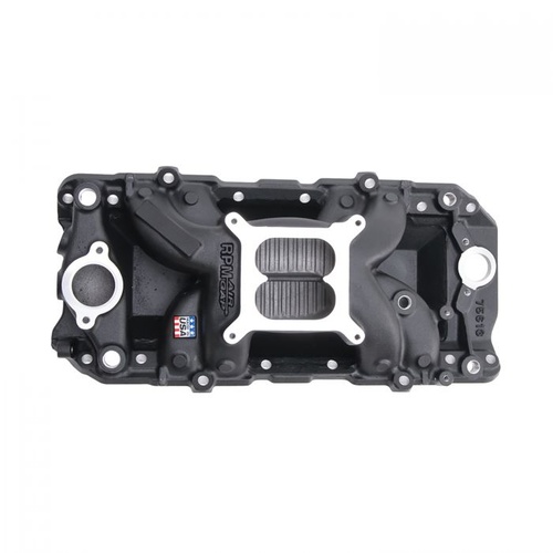 Edelbrock Intake Manifold, Performer RPM Air Gap, Dual Plane, Aluminium, Black, Square Bore, For Chevrolet, Big Block, Oval Port