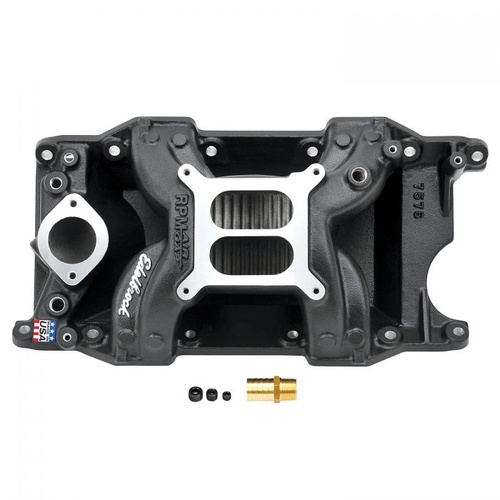 Edelbrock Intake Manifold, Performer RPM Air Gap, Dual Plane, Aluminium, Black, Square Bore, Mopar, 318, 340, 360