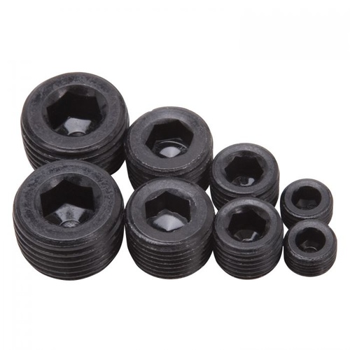 Edelbrock Fittings, Pipe Plugs, Steel, Black, Assortment, Hex Head, Set of 8