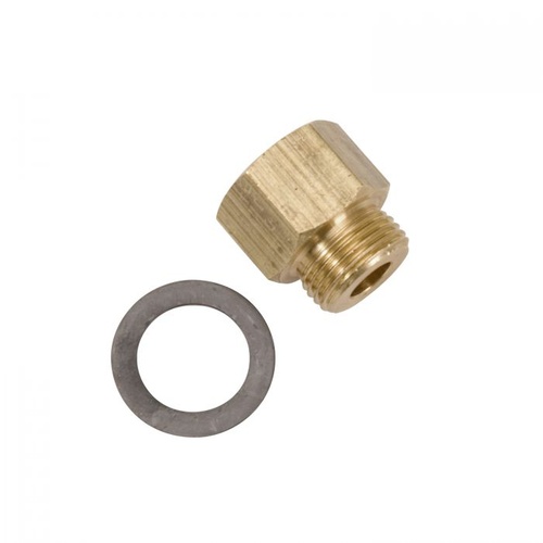 Edelbrock Fitting, Carburetor Inlet, 5/8-20 in. Male, 5/8-18 Female Inverted Flare, Brass, Natural, Each