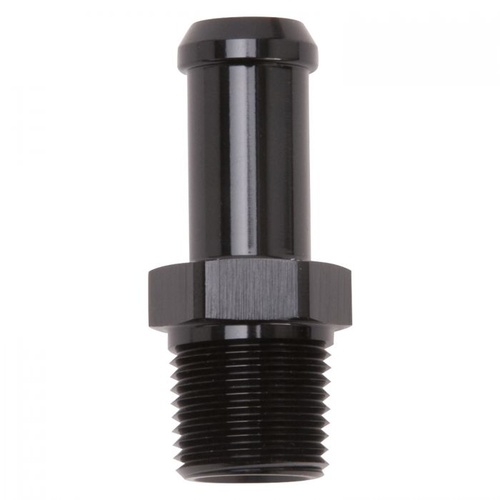 Edelbrock Fitting, 1/2 in. Hose Barb to 3/8 in. NPT Male Threads, 6-Point, Aluminium, Black Anodized, Each