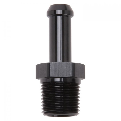 Edelbrock Fitting, 3/8 in. Hose Barb to 3/8 in. NPT Male Threads, 6-Point, Aluminium, Black Anodized, Each