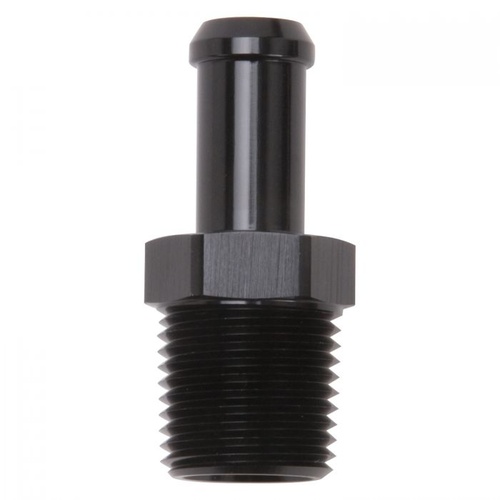 Edelbrock Fitting, 1/2 in. Hose Barb to 1/2 in. NPT Male Threads, 6-Point, Aluminium, Black Anodized, Each