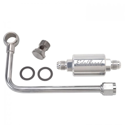 Edelbrock Fuel Line, Chrome, Steel, Thunder and Performer Series, Polished Aluminium Filter, -6 AN Male Inlet, Kit