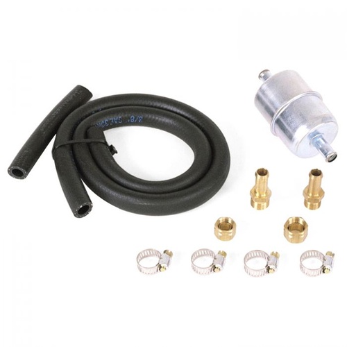 Edelbrock Fuel Hose and Filter Kit, Inline, 3/8 in. Hose Barb Inlet/Outlet, Fittings, 24 in. Hose, 4 Clamps, Kit