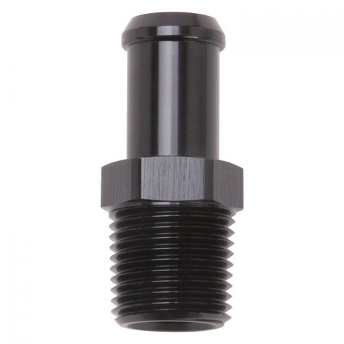 Edelbrock Fitting, 5/8 in. Hose Barb to 1/2 in. NPT Male Threads, 6-Point, Aluminium, Black Anodized, Each