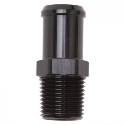 Edelbrock Fitting, 3/4 in. Hose Barb to 1/2 in. NPT Male Threads, 6-Point, Aluminium, Black Anodized, Each