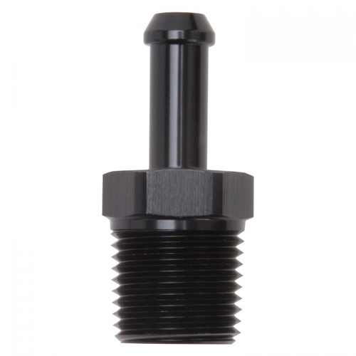 Edelbrock Fitting, 3/8 in. Hose Barb to 1/2 in. NPT Male Threads, 6-Point, Aluminium, Black Anodized, Each