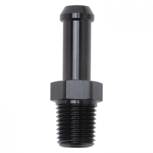 Edelbrock Fitting, 3/8 in. Hose Barb to 1/4 in. NPT Male Threads, 6-Point, Aluminium, Black Anodized, Each