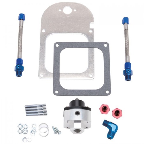 Edelbrock Fuel Pressure Regulator Kit, Inline, Aluminium, 4.5 To 9 psi, Dual Outlet, Fitting, Mounting Bracket, Kit