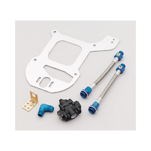 Edelbrock Fuel Pressure Regulator Kit, Inline, Aluminium, Black, 4.5 To 9 psi, Dual Outlet, Fitting, Mounting Plate, Kit