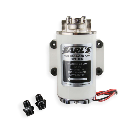Earls Fluid Transfer Pumps, Gear Oil, 12 Volt, 2.1 GPM, Includes 2 -6AN to 3/8 in. BSPP Adapter Fittings, Zinc Plated, Each
