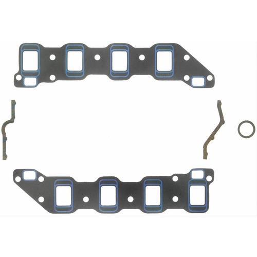 FELPRO Gasket, Intake Manifold, 1.38 in. x 1.85 in. to 1.66 in. x 3.03 in., 060 in. Thick, For Chevrolet, Small Block, Set