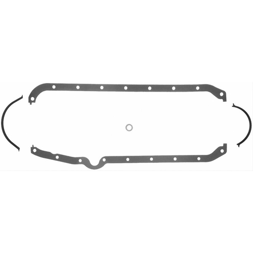 FELPRO Oil Pan Gasket, Multi-Piece, Rubber Coated Fibre, For Chevrolet, Small Block, L/H Dipstick, Thin Seal, Kit