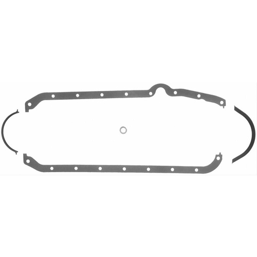 FELPRO Oil Pan Gasket, Multi-Piece, Rubber Coated Fibre, For Chevrolet, Small Block, L/H Dipstick, Thick Seal, Kit