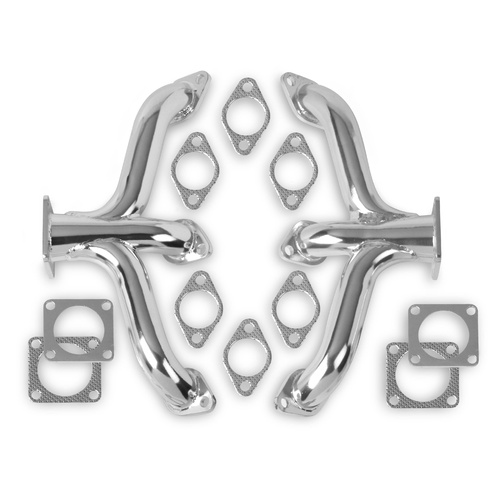 Flowtech Headers, 2.50 inch Collector Dia., Block Hugger, 1-3/4 inch Tube Dia., For Ford Flathead, Chrome, Set